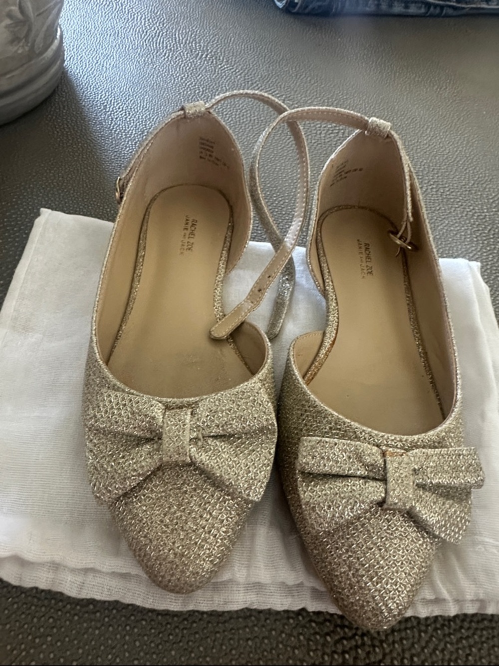 Janie and Jack Girls Gold Bow Pointed Dress Flats with Ankle Strap